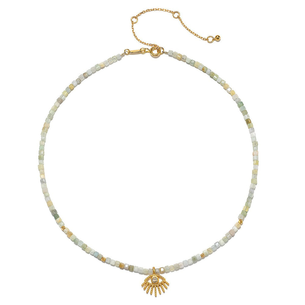 Satya Jewelry Kette Serene Being Evil Eye Aquamarine, vergoldet