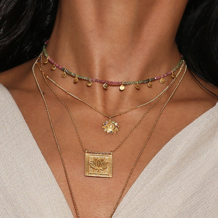 Satya Jewelry Kette Vibrant Self Multi Stone Lotus, vergoldet
