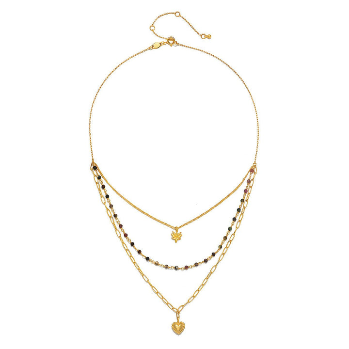 Satya Jewelry Kette Walk with Love Tourmaline Triple Heart, vergoldet