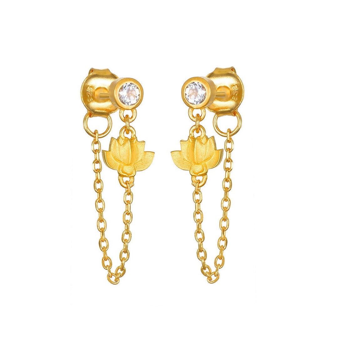 Satya Jewelry Ohrringe Arising Lotus White Topaz Chain, vergoldet