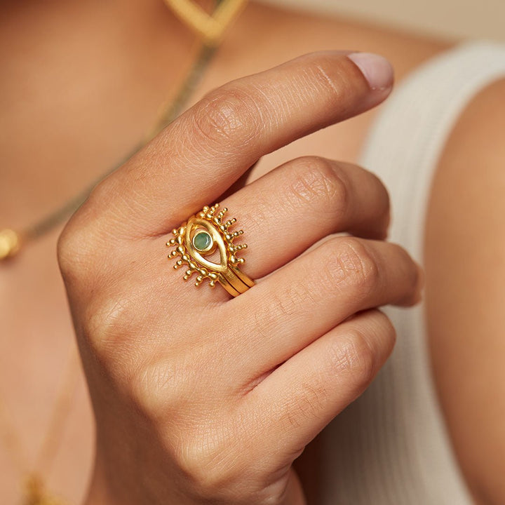 Satya Jewelry Ring Set Shed a Light Evil Eye, vergoldet
