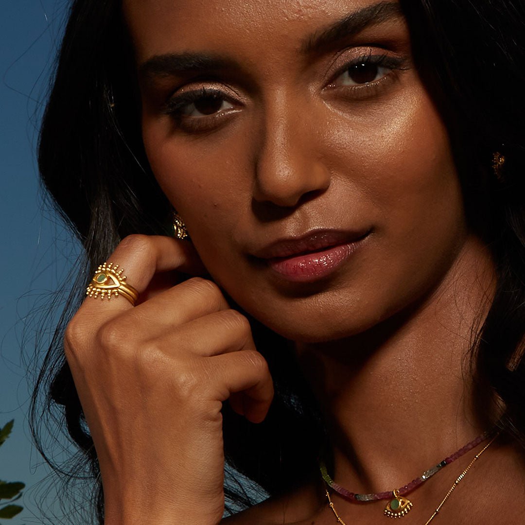 Satya Jewelry Ring Set Shed a Light Evil Eye, vergoldet