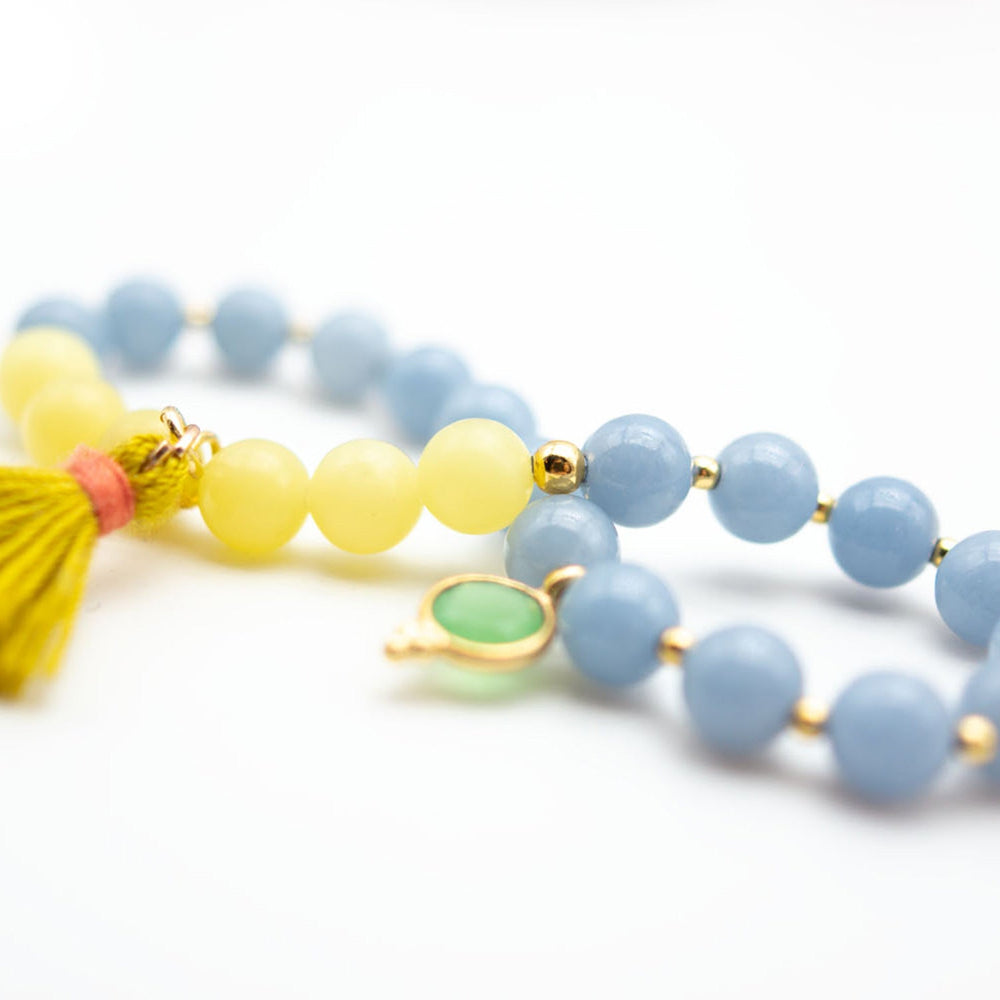 Schmückstück Armband Mala Single Lemon Blue, vergoldet