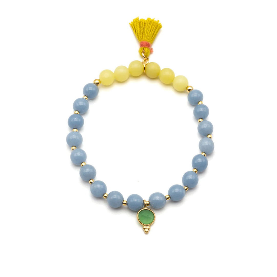 Schmückstück Armband Mala Single Lemon Blue, vergoldet