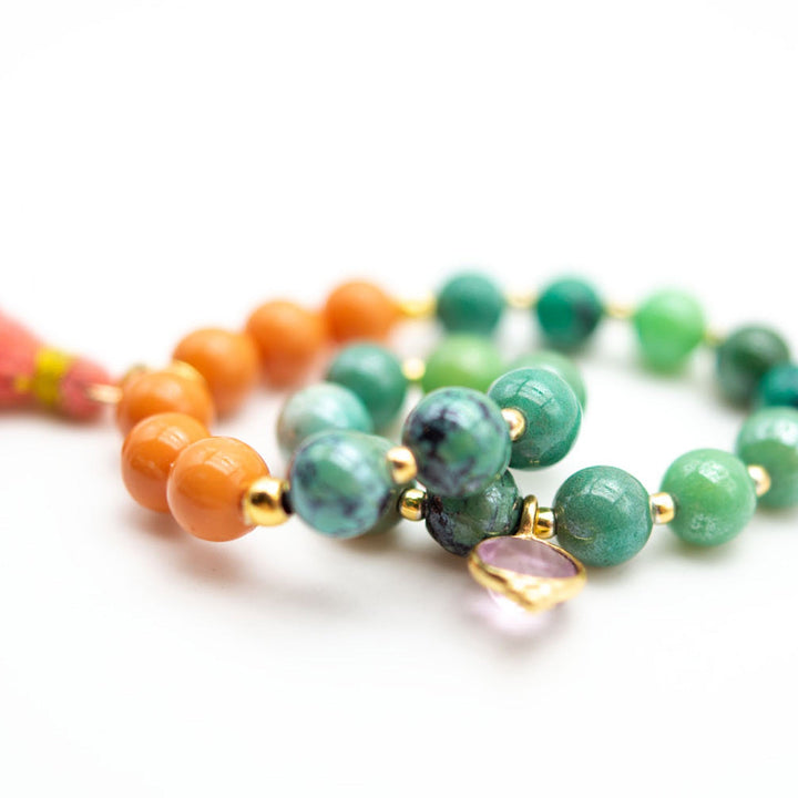 Schmückstück Armband Mala Single Orange Leaf, vergoldet