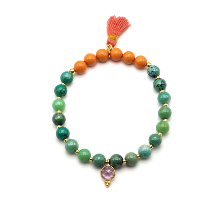 Schmückstück Armband Mala Single Orange Leaf, vergoldet