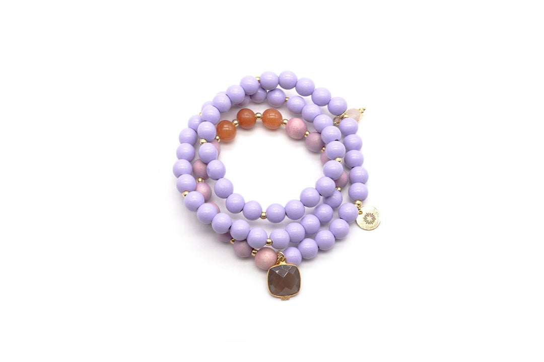 Schmückstück Armband Mala Triple Bloom, vergoldet