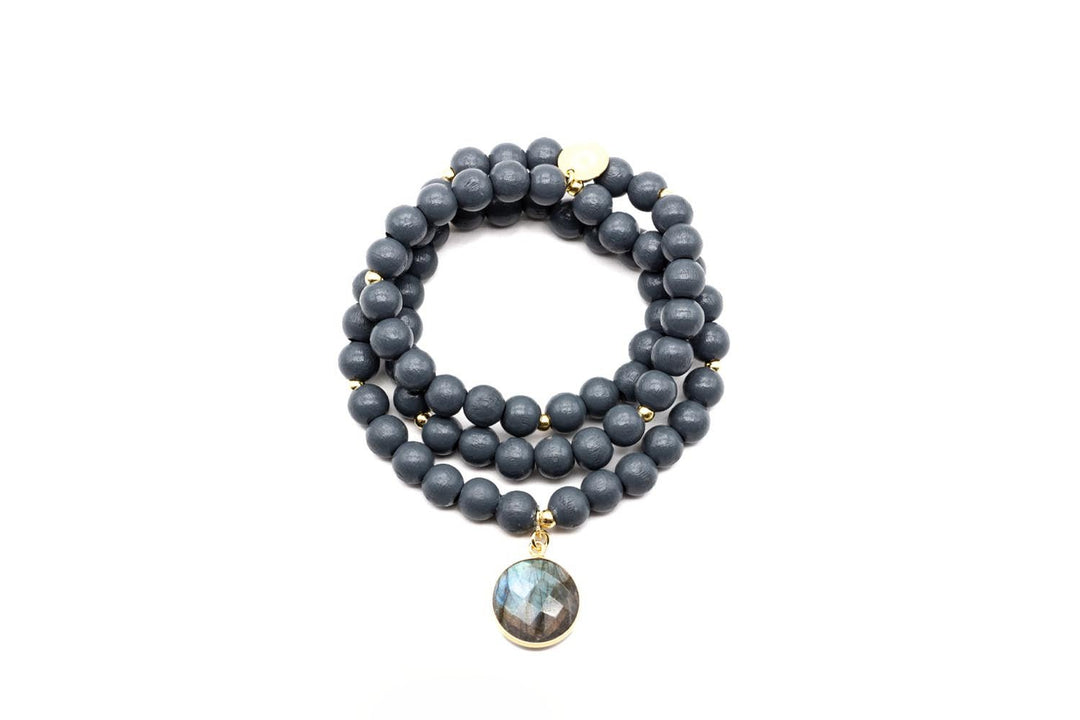 Schmückstück Armband Mala Triple Graphite, vergoldet