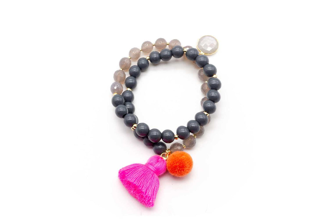 Schmückstück Armband Mala Twin Grey Pink, vergoldet