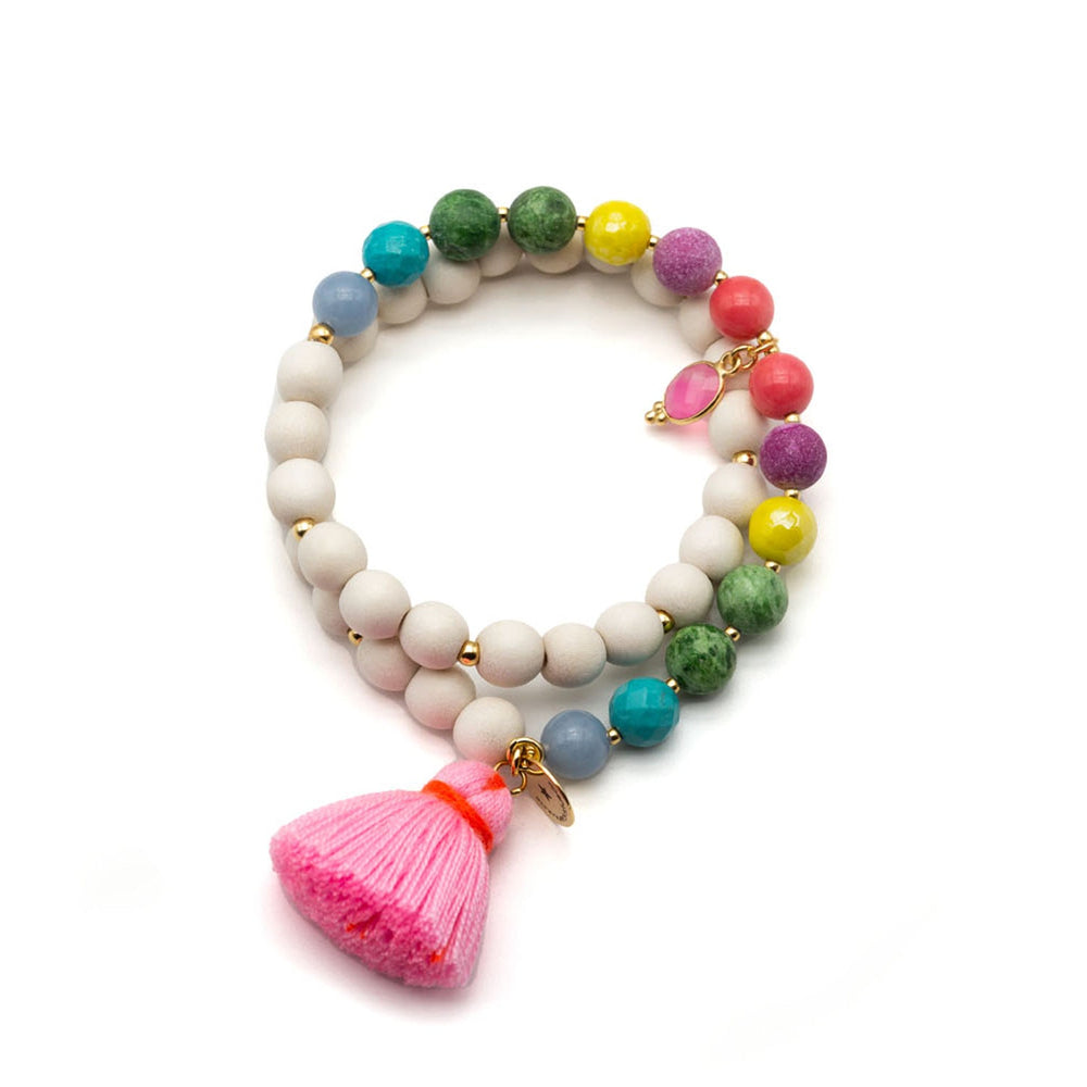 Schmückstück Armband Mala Twin Jelly Bean, vergoldet