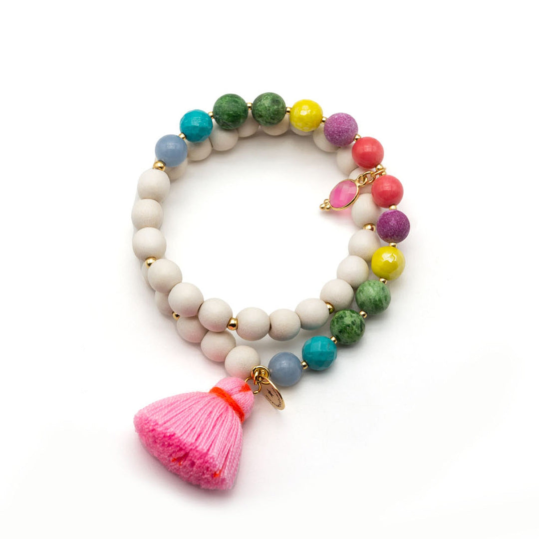 Schmückstück Armband Mala Twin Jelly Bean, vergoldet