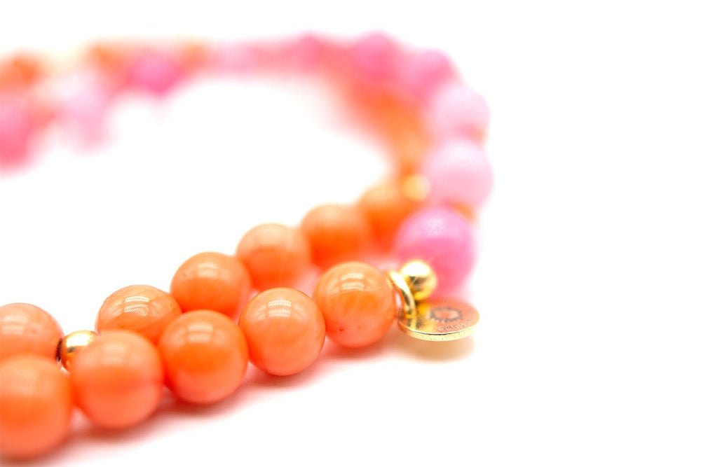 Schmückstück Armband Mala Twin Pink Orange, vergoldet