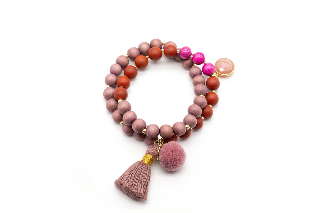 Schmückstück Armband Mala Twin Terracotta, vergoldet