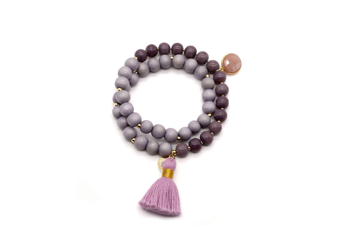 Schmückstück Armband Mala Twin Wilde Mauve, vergoldet